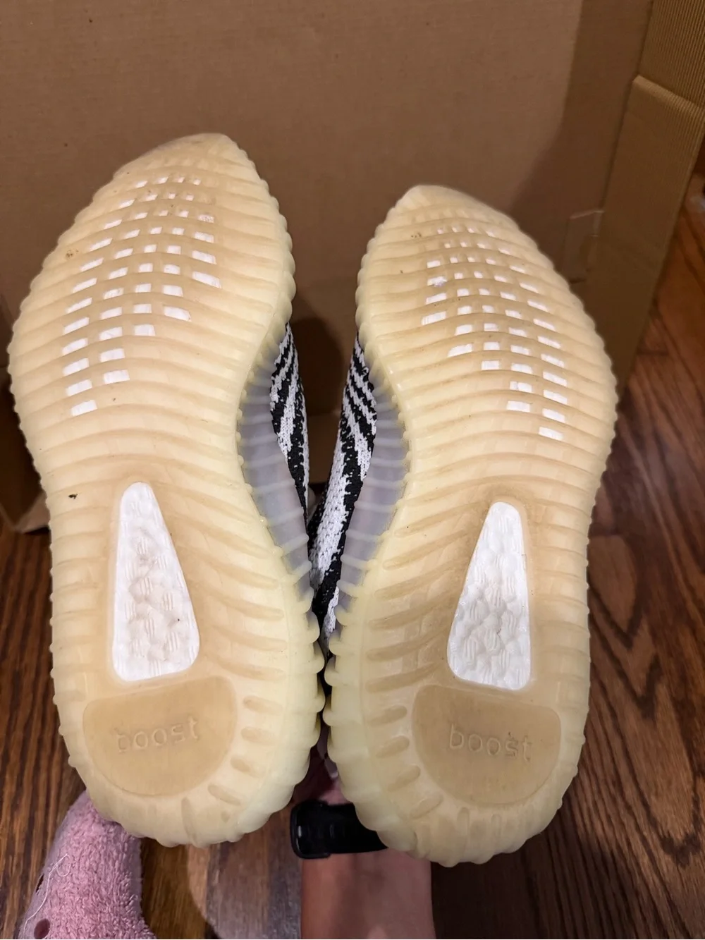 Adidas Yeezy Zebra Knit Lace-Up Sneakers in White & Black